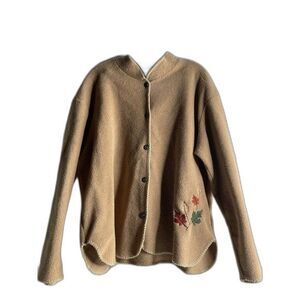 Attraction Size XL Grannycore Fleece Cardigan Jacket Embroidered Flowers